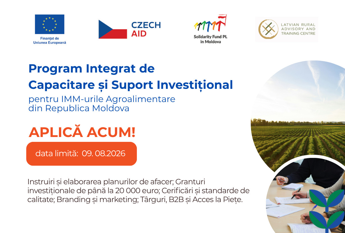 Granturi de până la 20.000 de euro pentru IMM-urile agroalimentare din Moldova